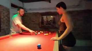 horny guy banging waitress in a pool club
